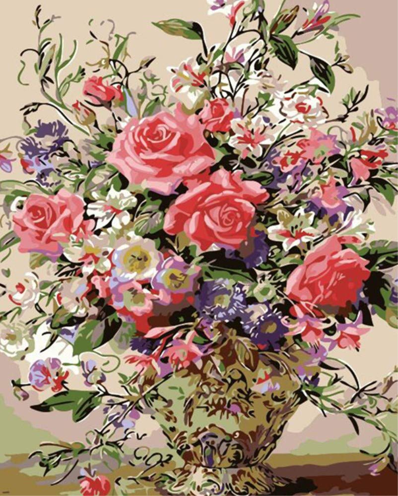 DIY Paint by Numbers for Adults Children, ABEUTY Beautiful Pink Flower 16x20 inches Number Painting Art Therapy