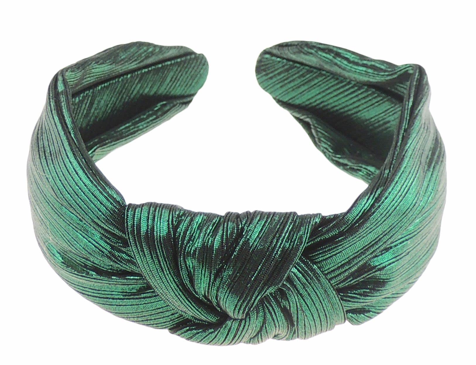 Ladies Evening Shiny Metallic Pin Stripe Top Knot Draped Headband Alice Band (Green)