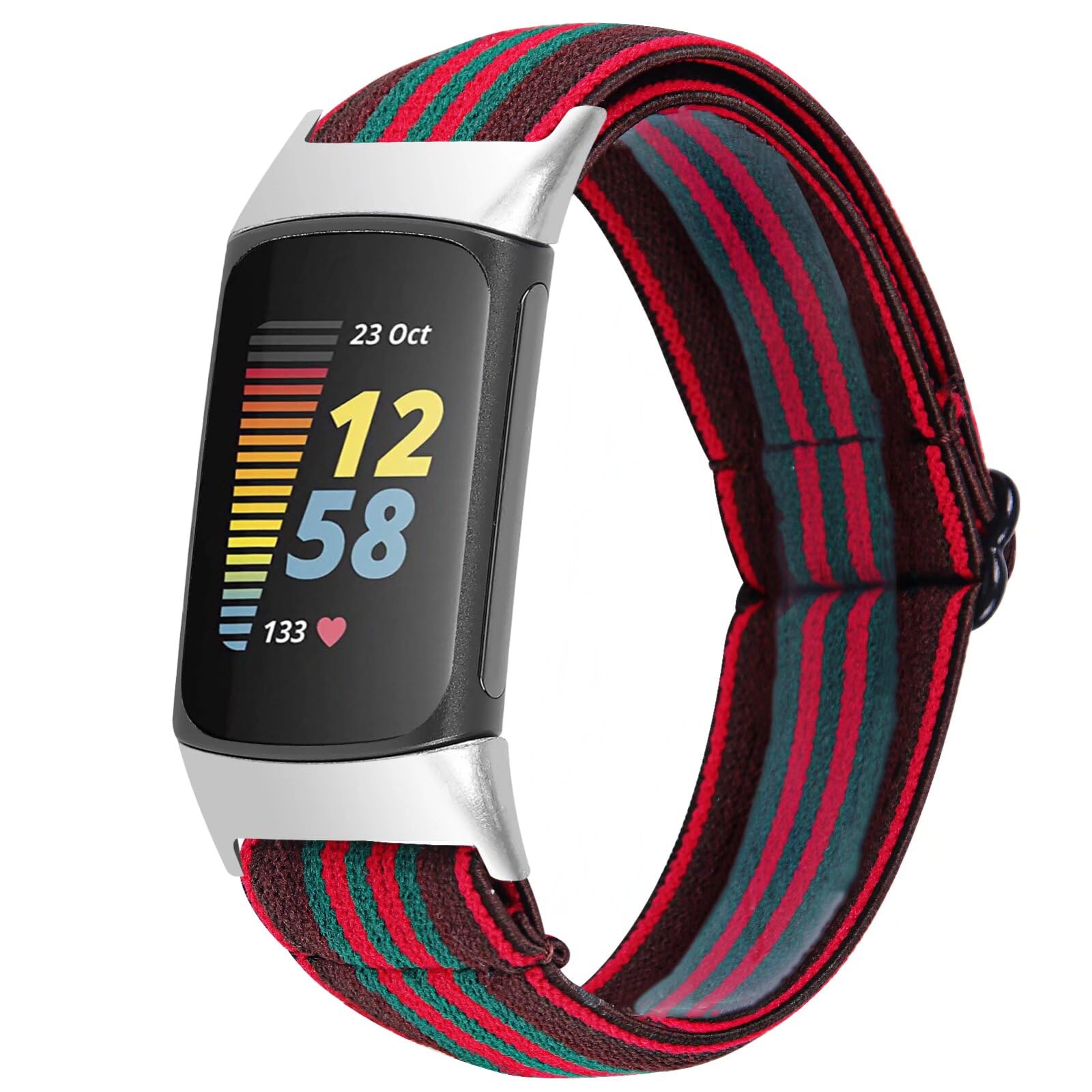 nuosiweilang Stretchy Strap Compatible with Fitbit Charge 5 Strap,Soft Adjustable Elastic Replacement with Stylish Pattern, Nylon Woven Sport Wristband for Women Men