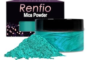 Renfio 100g Mica Powder Pigment, Metallic Natural Dye Mineral Pearl Shimmer Epoxy Resin Dye for Painting Soap Making Slime Bath Bombs 3.5 Oz - Turquoise