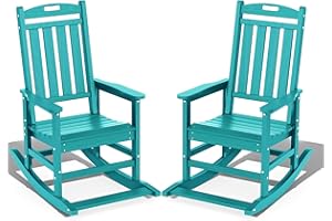 LOUNZY Outdoor Rocking Chair with Footboards Set of 2, HDPE Rocking Chair Patio Porch Rocker with 380lbs Support for Adult, Aruba