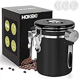 Airtight Coffee Canister, HOKEKI Stainless Steel Container for the Kitchen, Coffee Ground Vault Jar With One Way Co2 Valve An