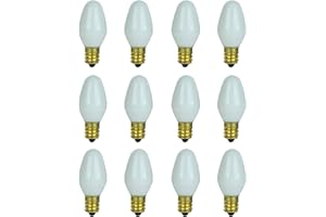 Sunlite 01059 7C7 Incandescent Bulb, 7 Watt, Candelabra E12 Base, C7 Small Night Light, Colored Bulb, White, 12 Count