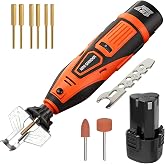 WIOR Cordless Chainsaw Sharpener Kit with Titanium-Coated Diamond Bits - 12V Electric Chain Saw Sharpener Tool, 2 Batteries, 6 High Hardness Sharpening Wheels, Angle Attachment for All Chainsaw Chains