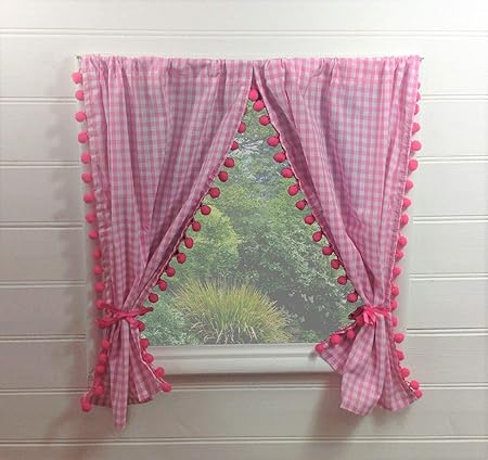 Gooseboose Playhouse Curtains Pink Gingham Pom Poms Amazon Co