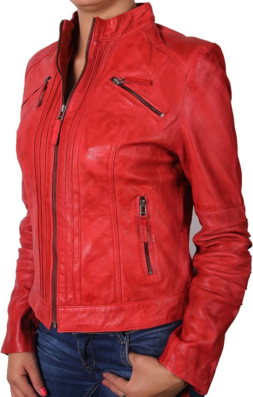 ABSY Ladies Women's Sheepskin Real Leather Biker Jacket Designer Look