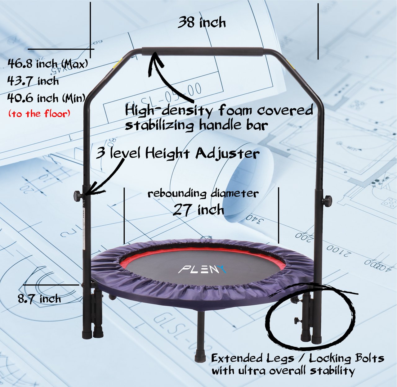 PLENY 38" Mini Fitness Trampoline 