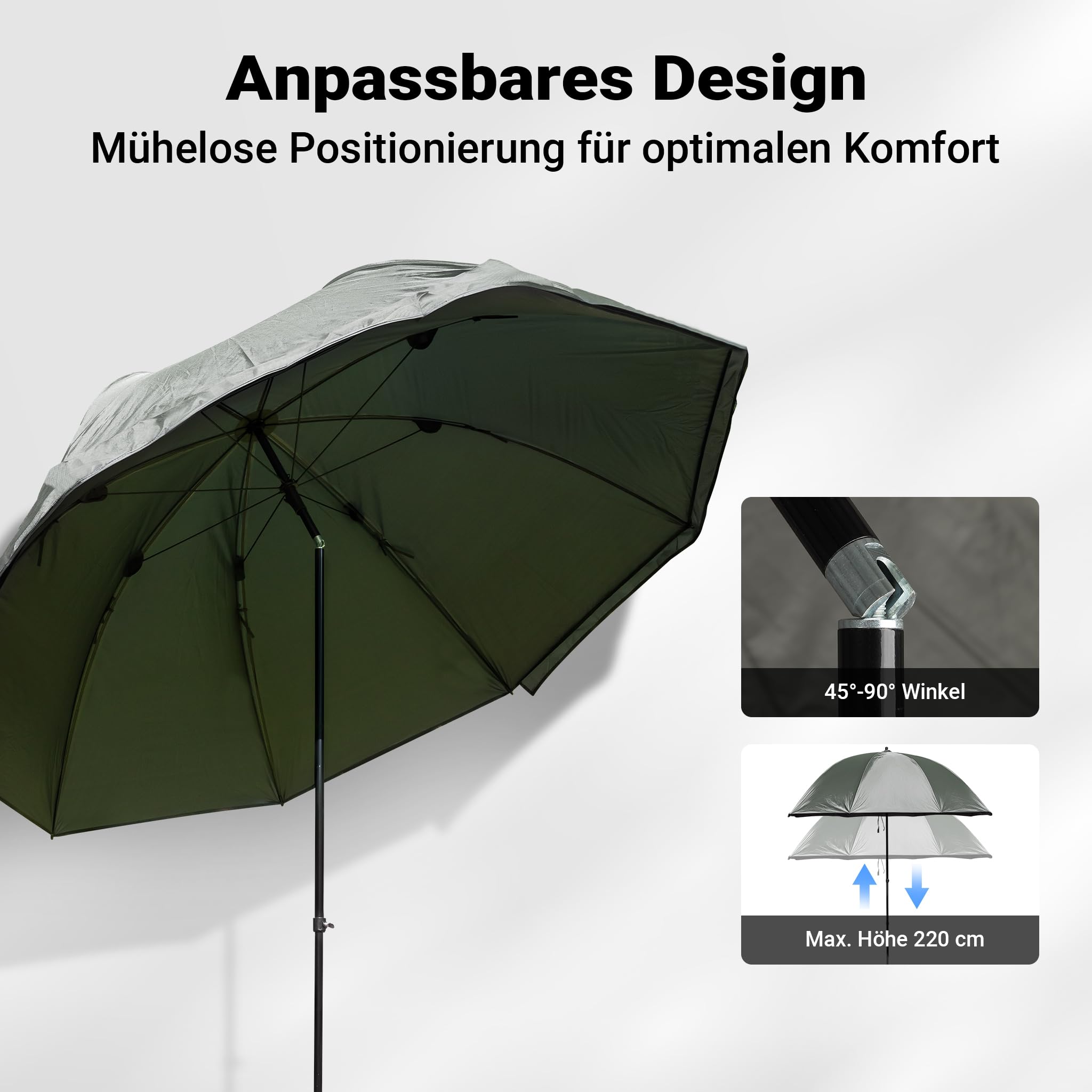 Wiltec Angelschirm 250cm mit Seitenwand und zwei Sichtfenstern Schirmzelt als Windschutz beim Angeln Regenschirm Angel Schirm Zelt Sonnenschirm 6