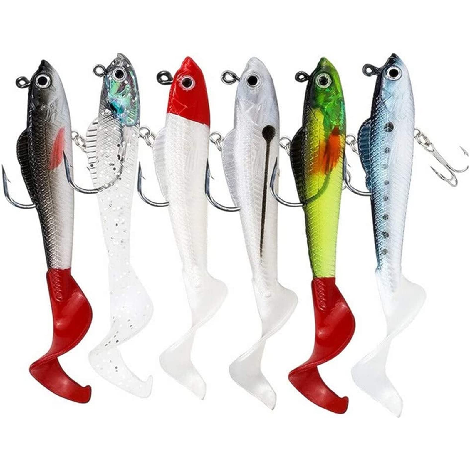 Fishing Lures, Big Soft Tail Soft Fishing Lure Jig Head Silicone Swimbait Lures Set for Sea Bass Pike Trout Perch (D 6PCS)