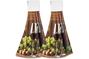 Boccsty Glasses of Red and White Wine Hanging Kitchen Towels 2 Pieces Grapes Wooden Dish Cloth Tie Towels Hand Towel Tea Bar Towels for Bathroom Farmhouse Housewarming Tabletop Home