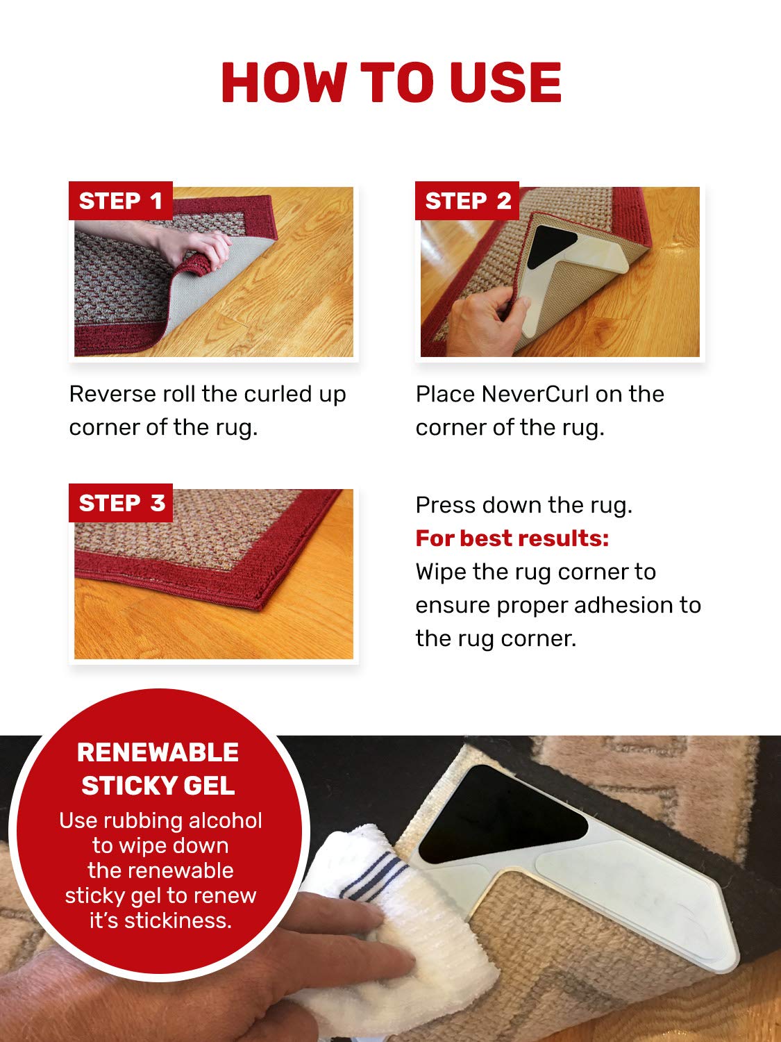 Mua NeverCurl 4pk Rug Corner Grippers Instantly Flattens Rug Corners