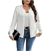 BEAUDRM Women's Plus Size Pearls Beaded Cardigan Open Front Long Sleeve Casual Sweater Top