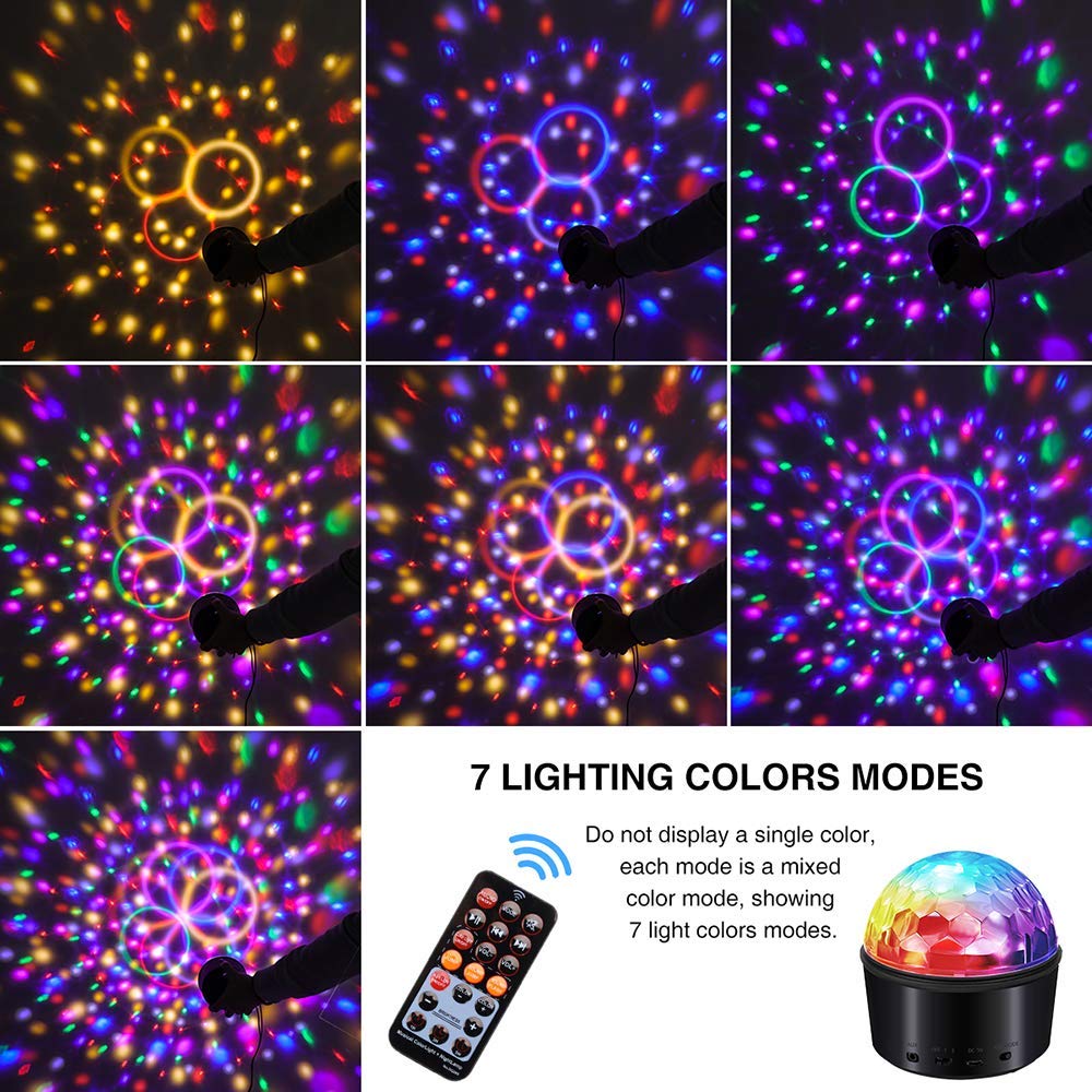 TemwJa Portable Disco Ball Light, Sound Activated Disco Lamp for Travelling Party Lights, 9 Colors Strobe Light Wireless Phone Connection for DJ Birthday Kids Music Light Bedroom LED Ball Light