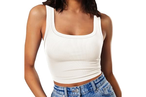 RIROW Womens Sleeveless Fitted Tank Top 2024 New Square Neck Ribbed Basic Tee XS-XL