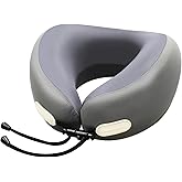 noillab Memory Foam Travel Neck Pillow - 100% Pure Support for Airplane, Office & Car, Portable with Travel Bag, Washable Dark Grey Cover
