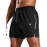 MIER Mens 5 Inch Athletic Running Shorts Quick Dry Lightweight Workout Gym Training Active Reflective Shorts,3 Zipper Pockets