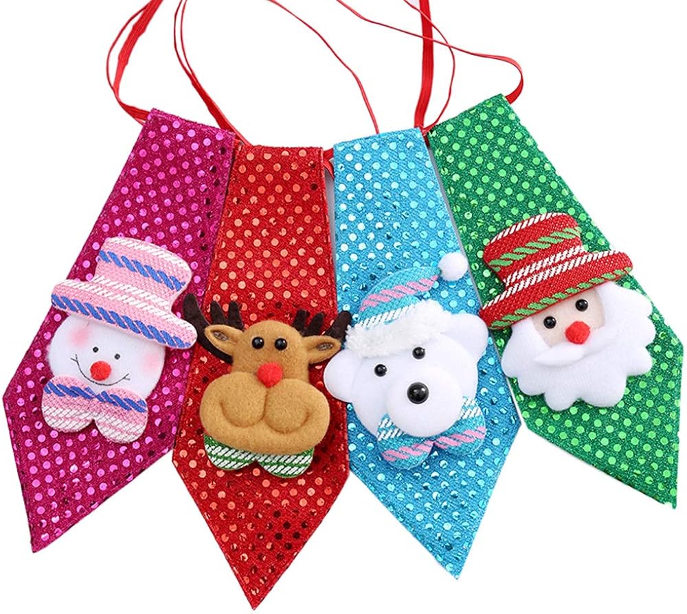 Booluee 4 Pack Christmas Children Tie Neckties, Boy's Christmas Tie, Sequin Holiday Necktie for Christmas Party Costume Accessories: Clothing