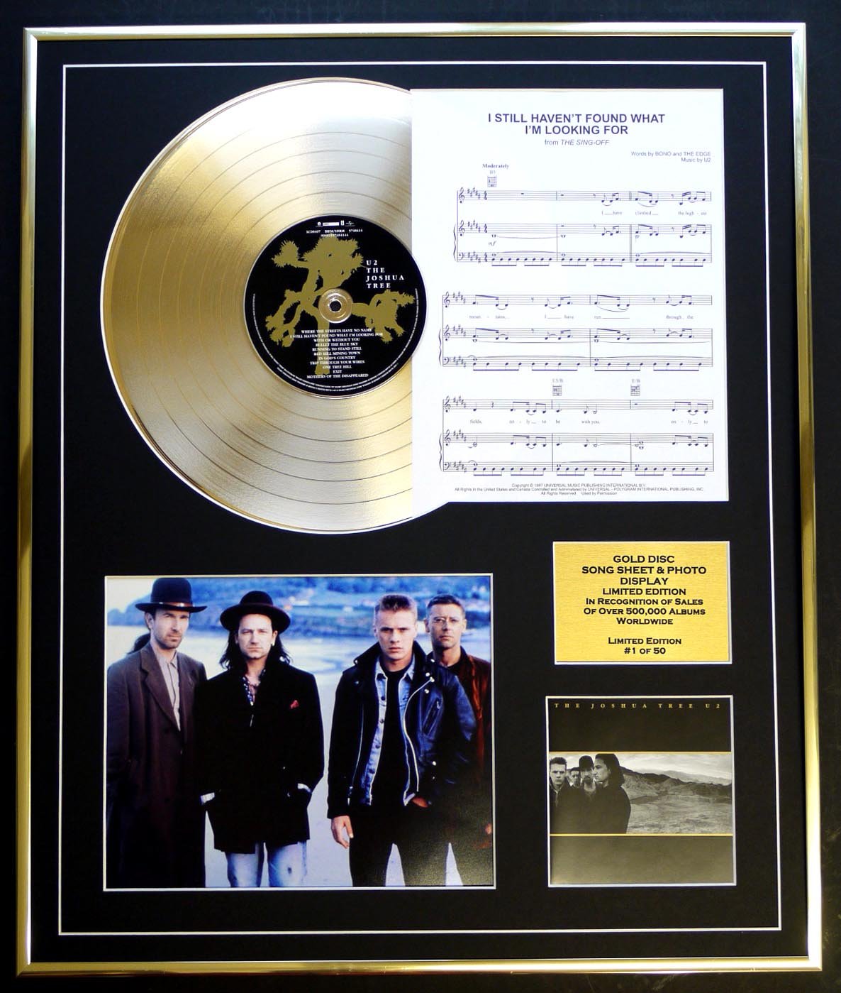 U2/CD GOLD DISC, SONG SHEET & PHOTO DISPLAY/LTD. EDITION/COA/ALBUM THE JOSHUA TREE/SONG SHEET I STILL HAVEN'T FOUND WHAT I'M LOOKING FOR