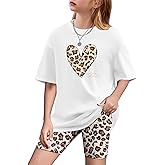 Arshiner Girls Clothes Summer 2 Piece Outfits Drop Shoulder T-Shirts and Biker Shorts Kids Fashion Clothing Sets