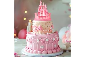Baquler Castle Cake Topper Figurine Wedding Cake Topper Birthday Castle Night Light USB Rechargeable Princess Night Light for Wedding Birthday Party Decor(Pink)