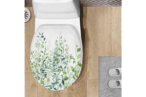 Garucesta Toilet Lid Cover for Bathroom Soft and Absorbent Toilet Seat Lid Covers Fits Most Size Toilet Lids 17.3''x 13'' Easy Installation Toilet Accessories, Leaf White