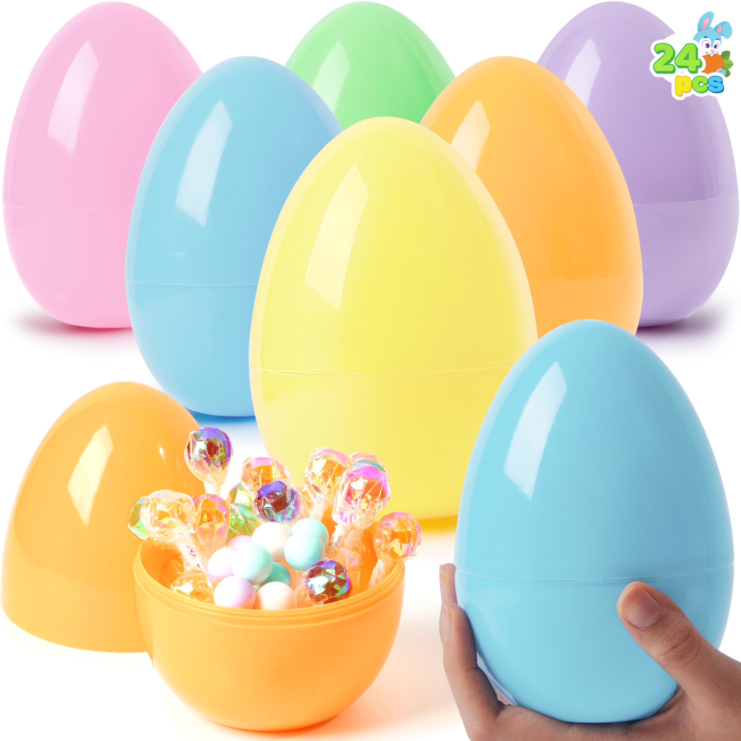 JOYIN 24 Pcs Large Pastel Easter Eggs, 6 Inches Plastic Jumbo Eggs Fillable for Easter Themed Hunt Basket Stuffers Fillers Filling Treats Party Favor Classroom Prize Supplies