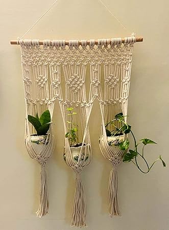 Gullak Triple Macrame Plant Hanger/ 3 Pot Macrame Plant Holder/Macrame Plant Hanger Without Planter/Rope Plant Hangers/Indoor Outdoor Hanging Planters/Hanging Planters by Gullak (20