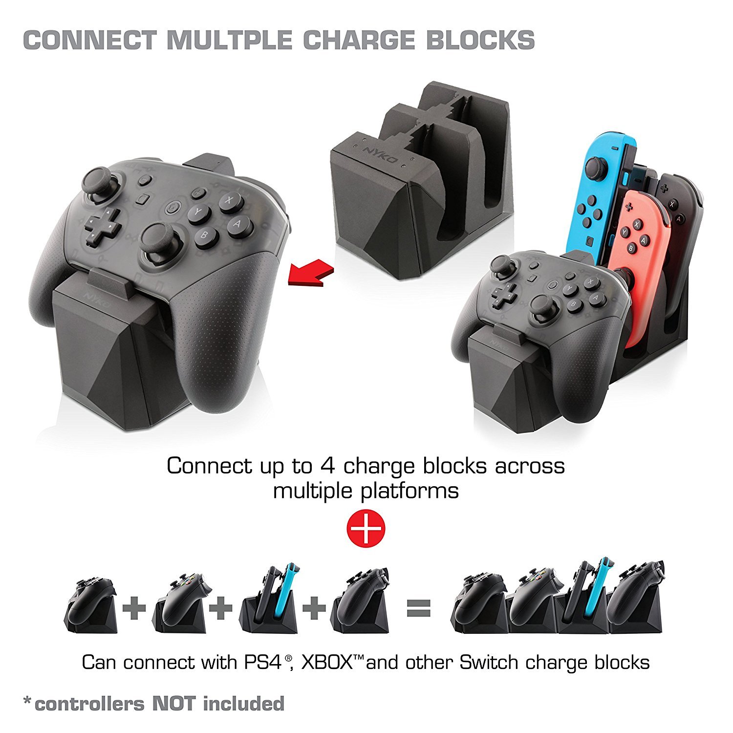 Nyko Charge Block Pro - Pro Controller Charging Station with patented charge dongle and included Micro-USB/AC Power Cord for Nintendo Switch: Video Games