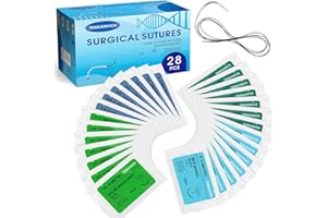 TENKAIWICK 28 Packs Sutures Thread with Needle, Mixed Sutures, Training Threads(0,2/0,3/0,4/0,5/0,6/0,7/0) for Practicing Suturing can be Used for Suture Pads, Fruit peels, 4 Material