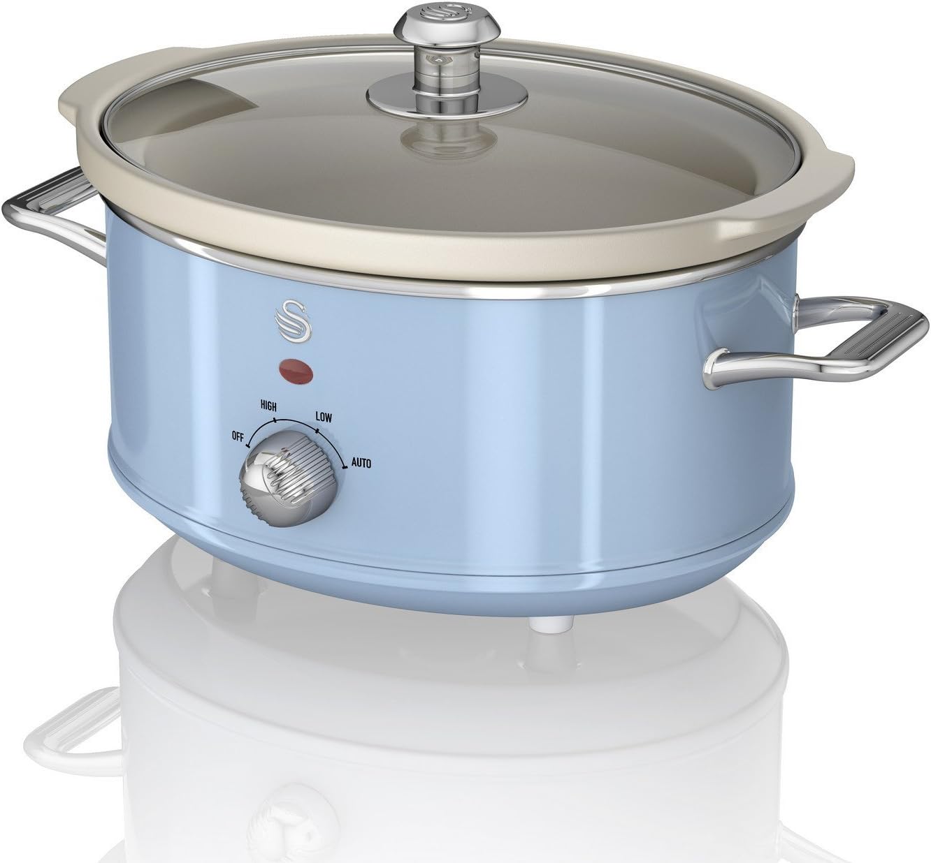 Swan Retro Slow Cooker with 3 Temperature Settings, Removable Dishwasher Safe Ceramic Pot and Glass Lid, 3.5L, Blue, SF17021BLN