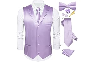 Dubulle Mens Satin Vest and Tie Solid Suit Waistcoat and Pre-tied Bowtie Set for Men Lapel Pin Wedding Party