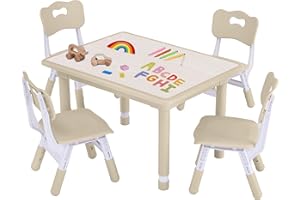 GITAWUSA Toddler Table and Chair Set, Height Adjustable-Upgrade Kids Table and 4 Chairs for Ages 3-8, Children's Multi-Activity Table with Graffiti Desktop, Kids Play Table for Home/Daycare/Classroom