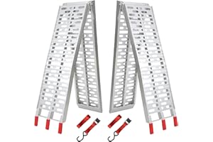 CARSTY Loading Ramps for Pickup Trucks, 2PC 7.5 FT Folding Aluminum Ramp with Load Straps for Motorcycles, ATV/UTV, Lawnmowers, Tractors, Lightweight Portable 90" L x 12" W, 1500 lb Capacity
