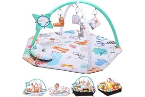 CUTE STONE Baby Play Gym Mat, Baby Activity Tummy Time Mat with 5 Toys, Baby Essentials Gift Toys for Infant