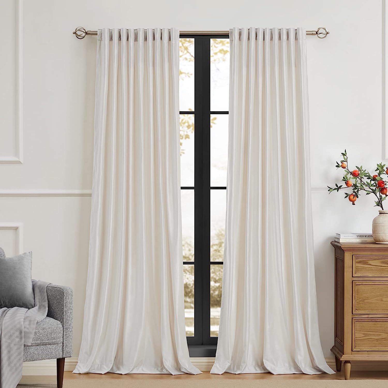Photo 1 of PRIMROSE Cream Ivory Curtains 90 inch for Living Room,2 Panels Drapes Blackout Rod Pocket Back Tab Window Treatment Room Darkening Thick Decorative Curtains for Bedroom