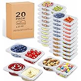 MikerDelisin 20 Sets Double Compartment Snack Containers with Lids - Reusable Snackle Box Containers for Travel, Salad & Portion Control, Leak-Proof Snack Packs Container