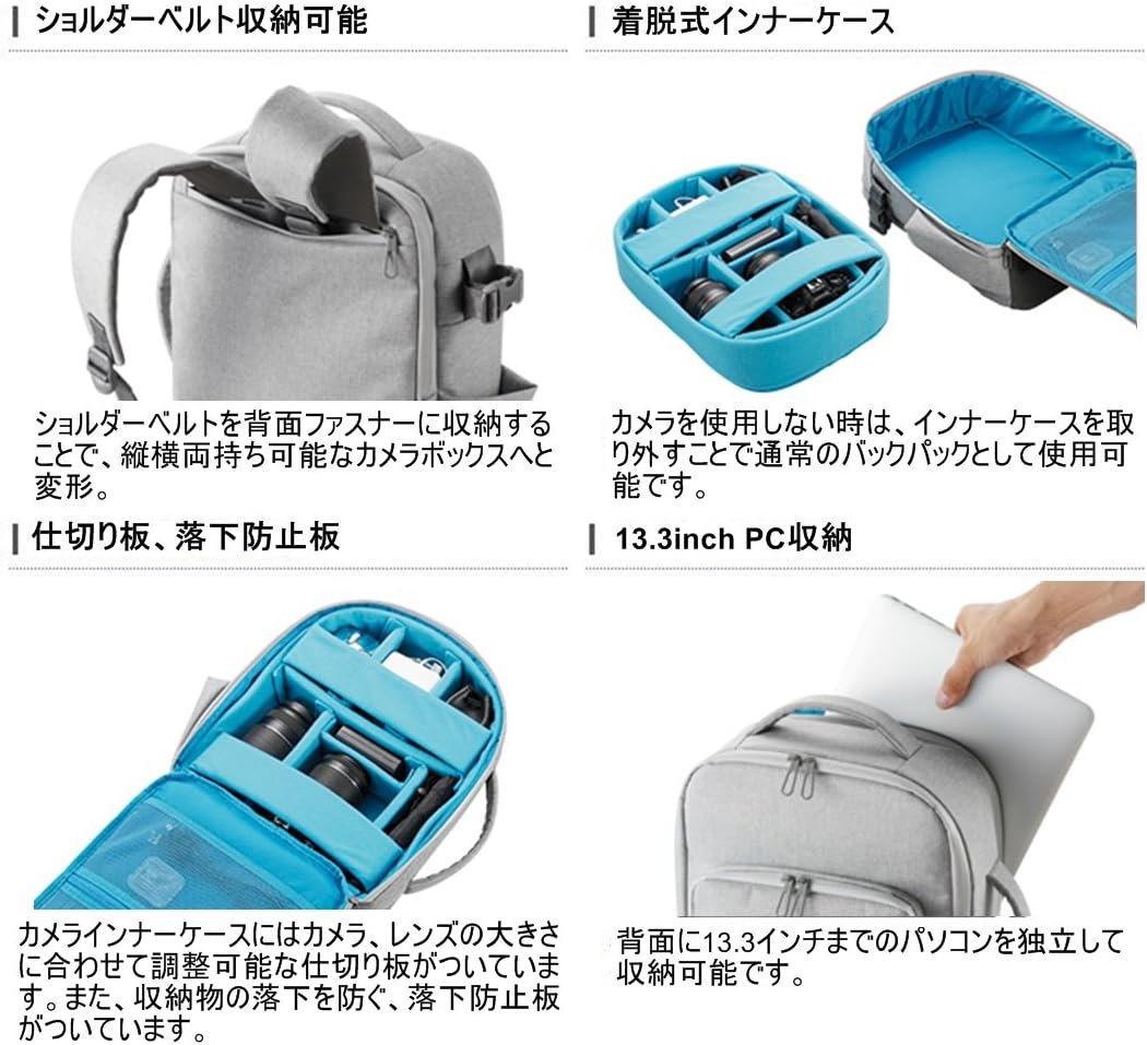 Amazon エレコム Off Toco バックパック リュックサック ボックスタイプ カメラ収納機能付き グレー Dgb S029gy カメラバック ケース 通販