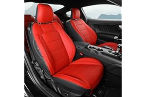 GIANT PANDA Customized Full Set Car Seat Covers Fit Ford Mustang Coupe Hardtop 2015 2016 2017 2018 2019 2020 2021 2022 2023 2024 2025- (Black+Red)