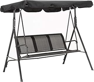 MCombo 3-Sitzer Hollywoodschaukel Gartenschaukel Gartenliege Schaukelbank 8007 (Schwarz)