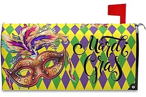 Kcldeci Mardi Gras Mask Magnetic Mailbox Cover Fleur De Lis Carnival Mailbox Covers Magnetic Mailbox Wrap Post Box Covers Standard Size 21x25