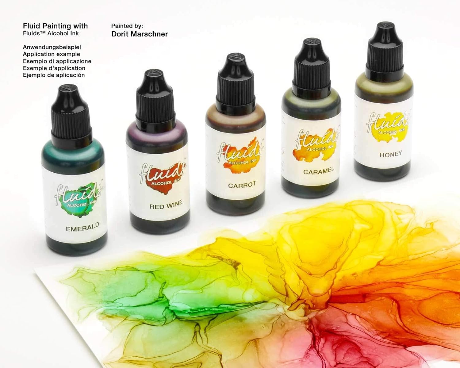 5 x 30 ml Octopus Fluids Alcohol Ink Complete Kit Leaves with Blending Solution, Alcohol Ink Paper and accessoreies for Fluid Art - Image 3