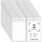 FZENeast ID Card Holder, 50 PCS Vertical Clear Plastic Badge Holder with Waterproof Resealable Zip, Name Tag Holder for Multi