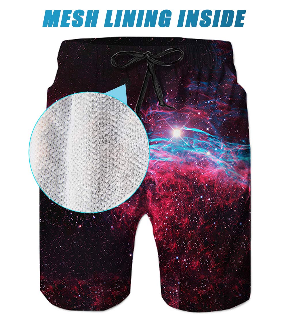TUONROAD Outdoor Water Sports Trunks Black Galaxy Space Surfing Bathing Suit Boardshorts with Pocket Funny Printed Beach Swim Trunks Shorts with Side Pocket