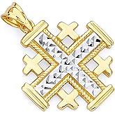 14k REAL Two Tone Gold Jerusalem Cross Religious Charm Pendant (Size : 25 x 18 mm)