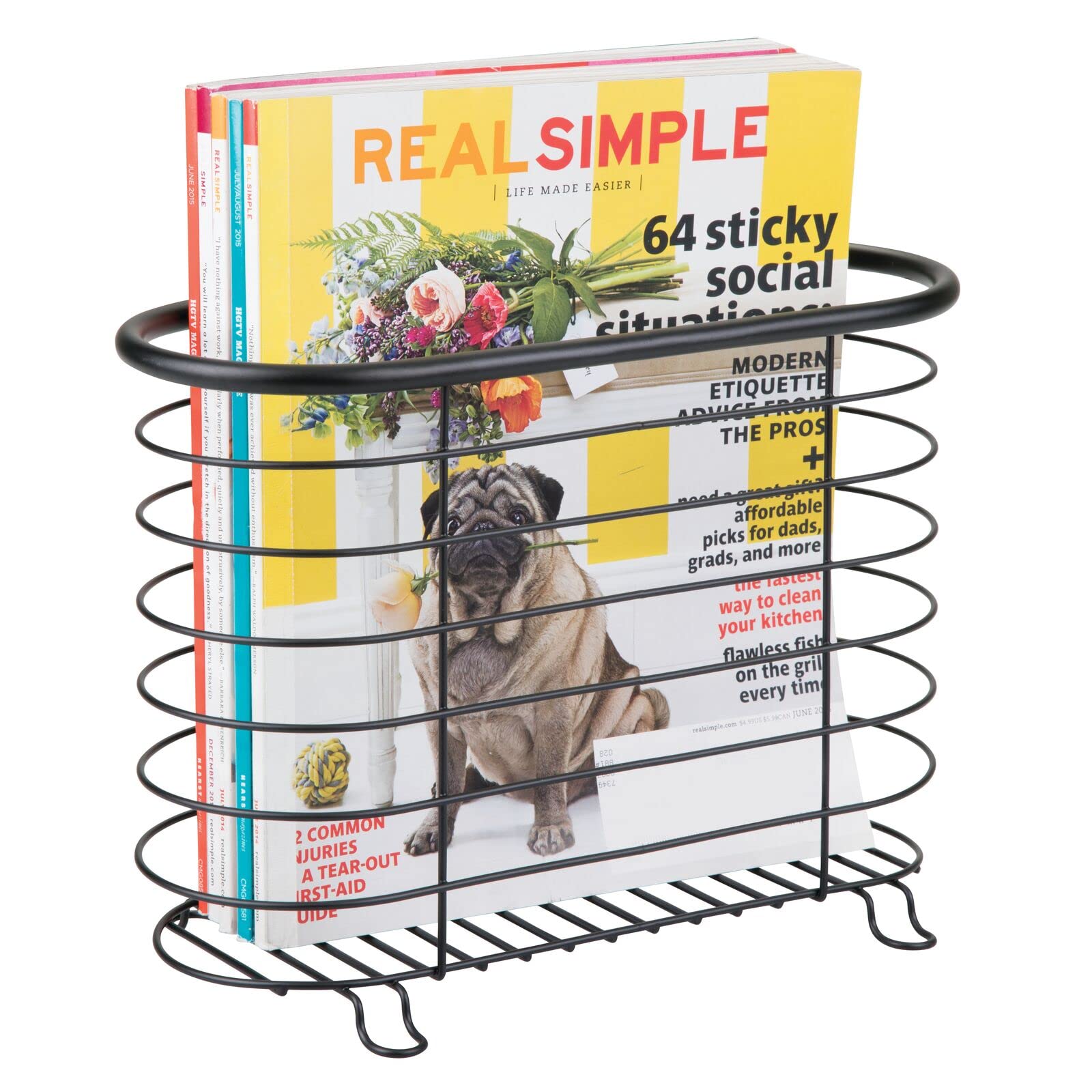 mDesign Freestanding Magazine Rack - Bathroom Storage Solutions - Newspaper Holder for Bathroom, Office or Vestibule - Household Magazine Holder Ideal in The Hallway - Matte Black