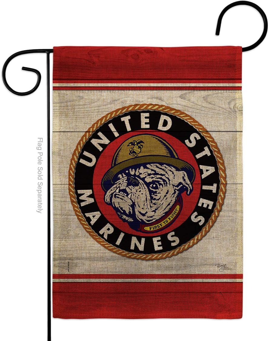 Marine Corps Bulldog Burlap Garden Flag Armed Forces USMC Semper Fi United State American Military Veteran Retire Official Small Decorative Gift Yard House Banner Double-Sided Made In USA 13 X 18.5