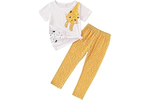 TOGRIELAN 4-8T Toddler Girl Clothes Cat face print Short Sleeve Top+Pants Outfits Girl Spring and summer 2-Piece Set