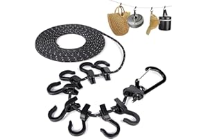 CONBOLA Hammock Straps Hanging Kit with Backlighting,Camping Rope,13.8ft Retractable 550 lb min Strength Clothesline Easy Fix D-Hooks,Lightweight&Windproof for Camping Enthusiasts,RVs,Gardens(Black)