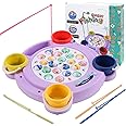 Pakoo Magnetic Fishing Game Toys, Rotating Board Game with Music Including 21 Fishes, 4 Random Color Fishing Poles and 4 Small Fish Buckets, Party Game Toys for Kids Age 4 5 6 7 8 and Up
