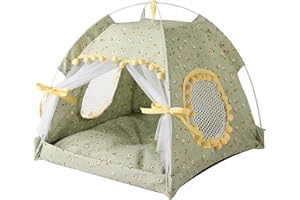 Pet Tent Bed, Foldable Elastic Semi Enclosed Ventilate Cat Tent for Dog for Summer (Fruit Green Flowers)